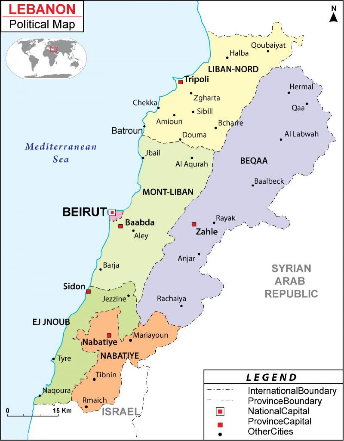 แผนที่ของเลบานอนการเมือง